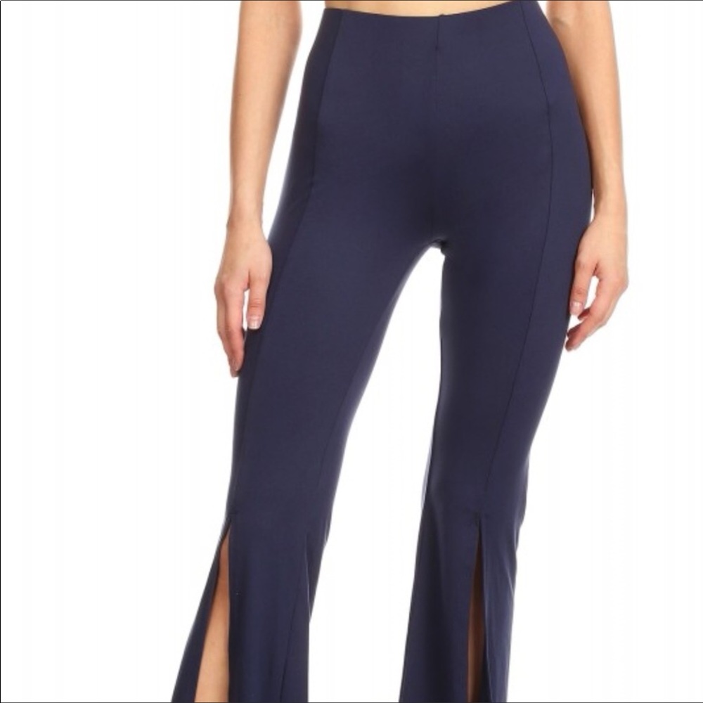 Navy flare pants with front slits
